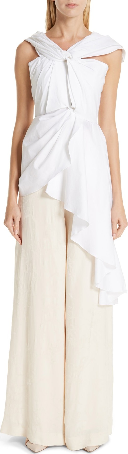 Johanna Ortiz Twisted Asymmetrical Stretch Poplin Top