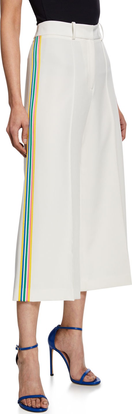 MILLY Hayden Cropped Wide-Leg Pants w/ Side Stripes