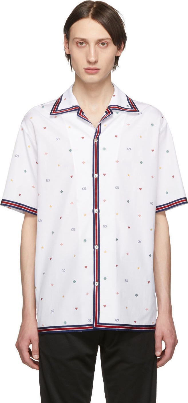 Gucci White Fil Coupé Multi Symbol Bowling Shirt