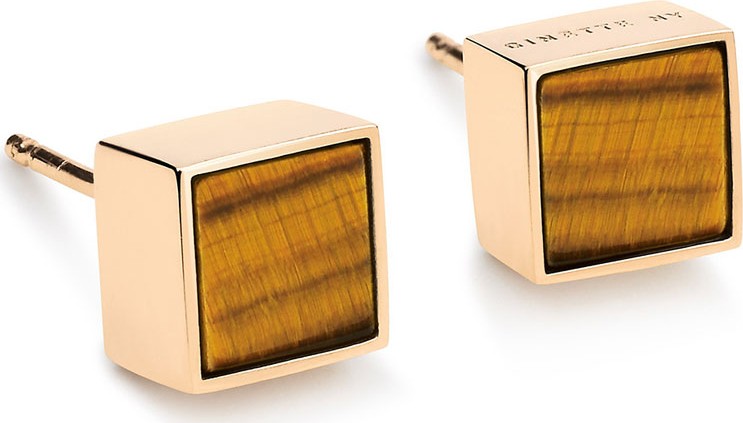 GINETTE NY Ever 18k Rose Gold Square Stud Earrings, Tiger Eye