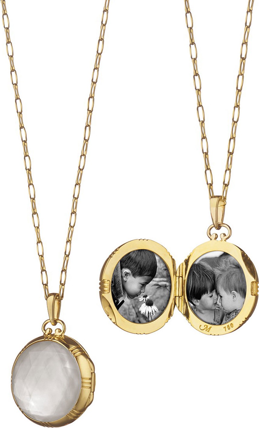 Monica Rich Kosann Gold Rock Crystal Mother-of-Pearl Petite Locket Necklace