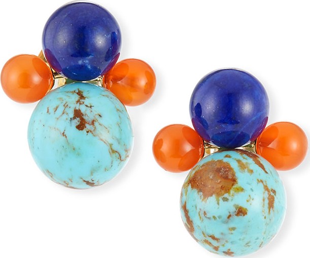 IPPOLITA Nova 18k Gold 4-Bead Snowman Clip-On Earrings in Riviera Sky