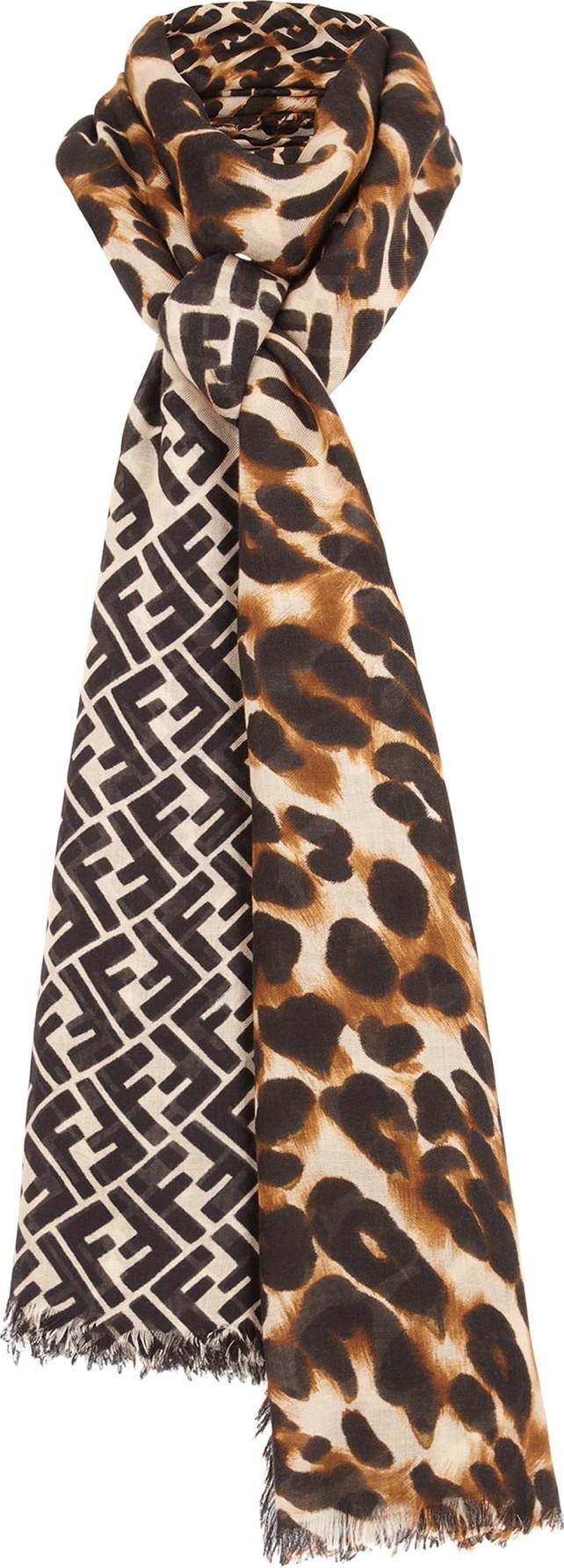 Fendi Splash Logo & Leopard Print Scarf