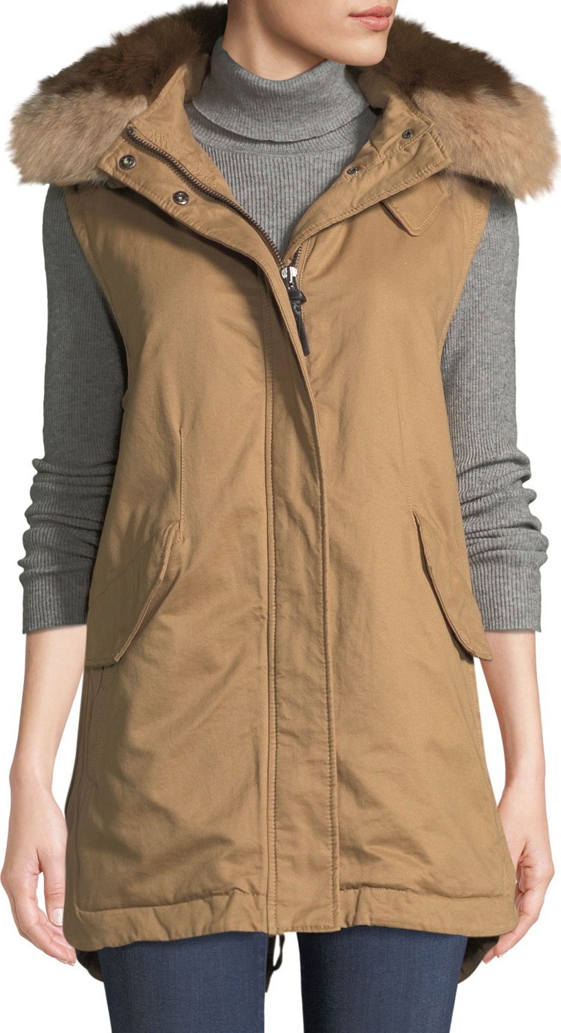 Derek Lam 10 Crosby Utility Vest w/ Detachable Fur Hood