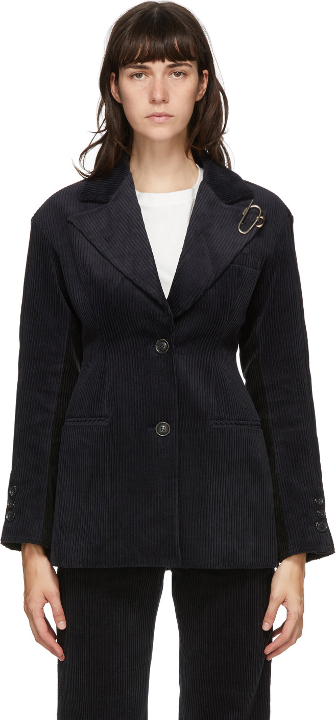 Andersson Bell - Navy & Black Corduroy Brooch Smith Blazer