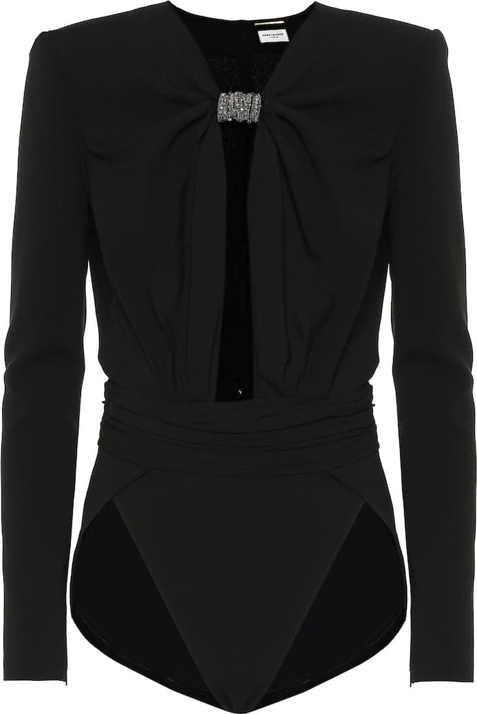 Saint Laurent Crystal-embellished crêpe bodysuit