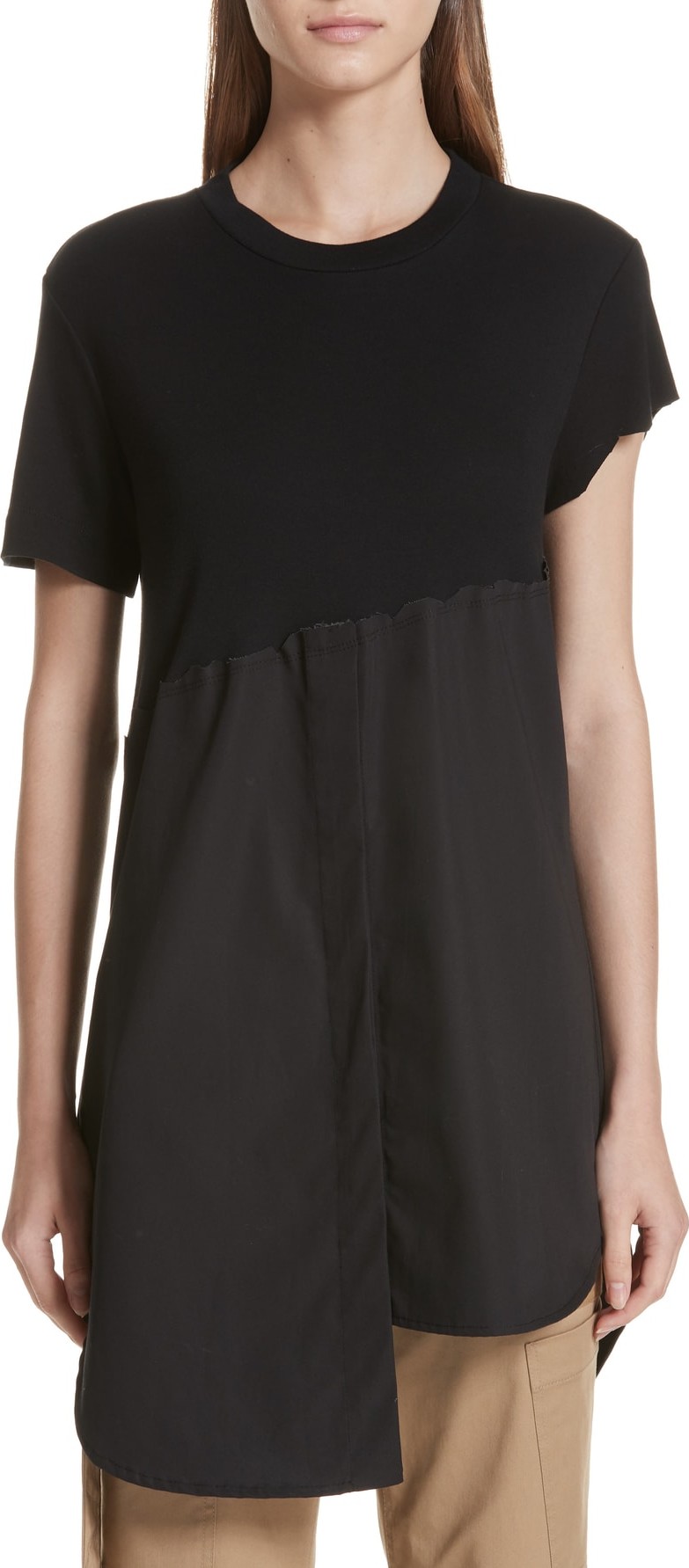 Monse Mixed Media Poplin Hem Tee