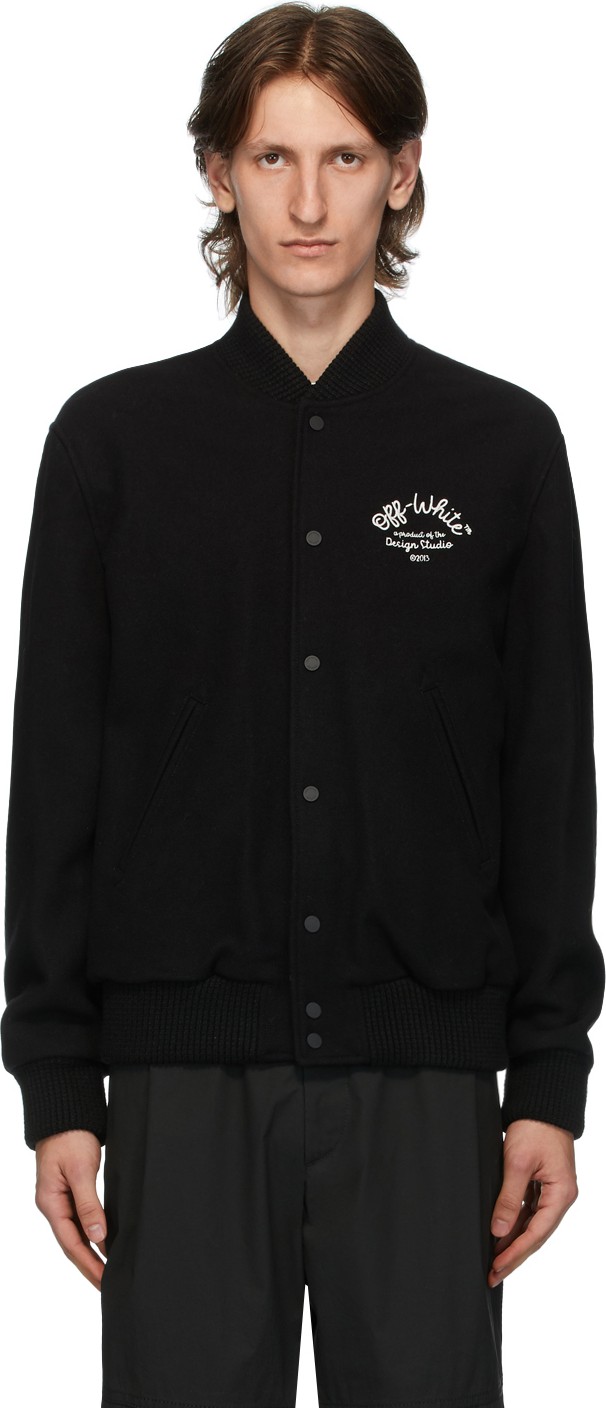 Off White Black Arrows Varsity Bomber Jacket