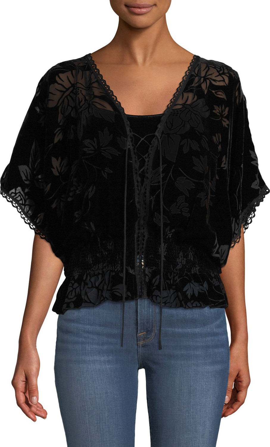 Johnny Was Jade Smocked Burnout Velvet Top