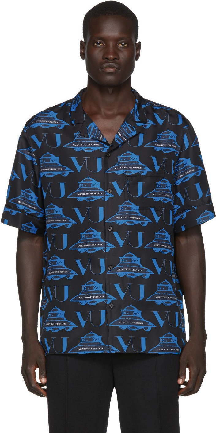 Valentino Black & Blue Undercover Edition Silk UFO Logo Shirt