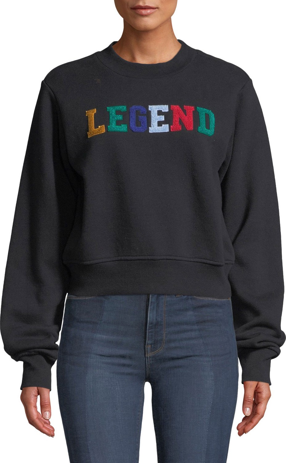 KENDALL + KYLIE Cropped Embroidered Crewneck Sweater