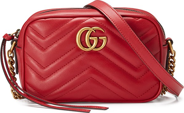 Gucci GG Marmont Mini Matelasse Camera Bag, Hibiscus Red