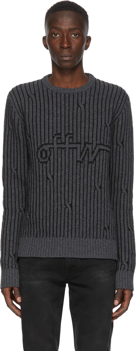 Off White Grey Intarsia Knit Sweater Off White Grey Intarsia Knit Sweater