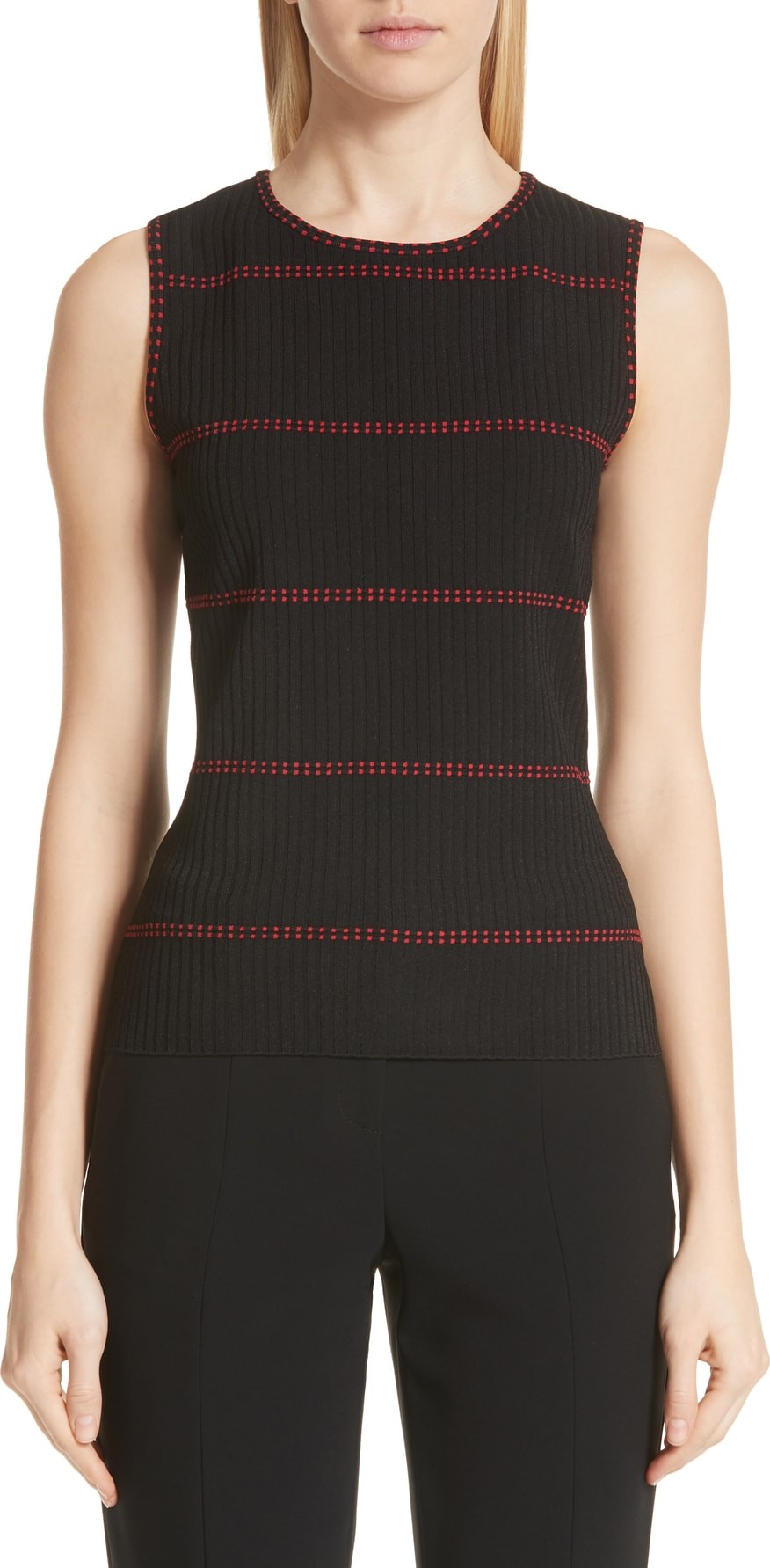 St. John Textured Stripe Sleeveless Top