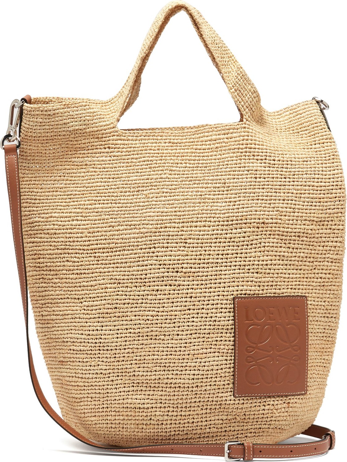 LOEWE Leather-appliqué raffia tote bag
