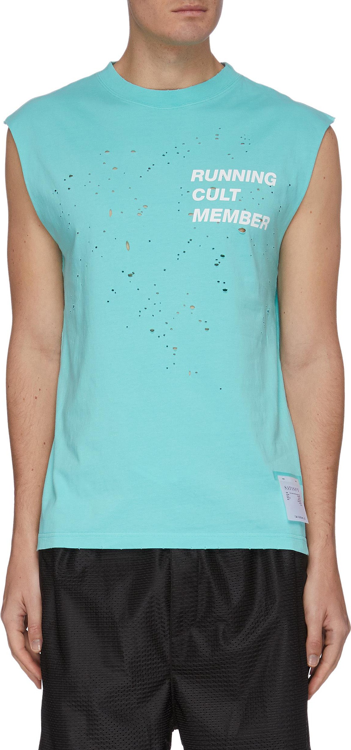 Satisfy 'Running Cult Member' slogan print distressed tanktop