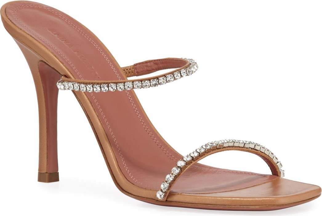 Amina Muaddi Gilda Crystal-Strap Slipper Pumps