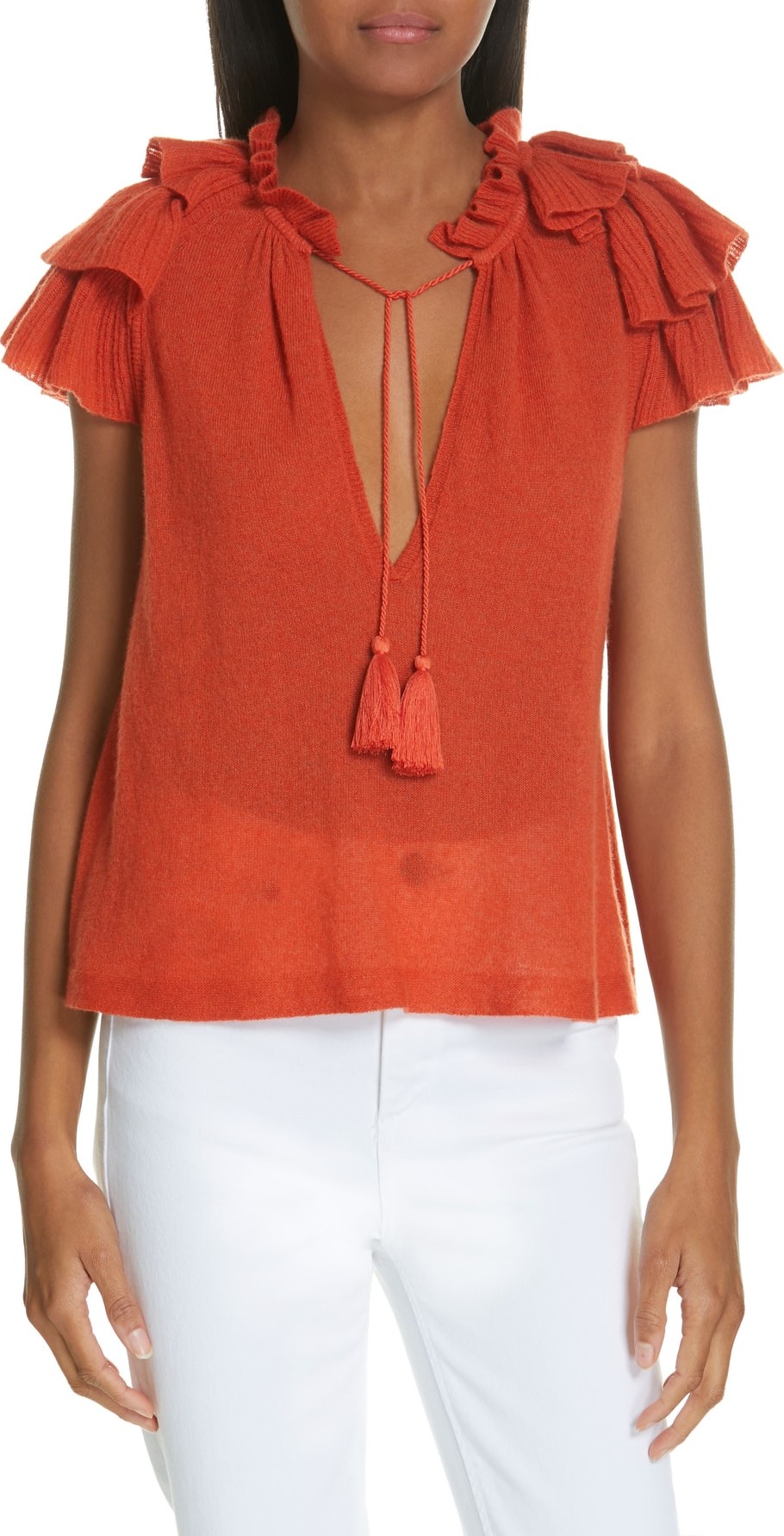 Ulla Johnson Edith Ruffle Sleeve Cashmere Blend Sweater