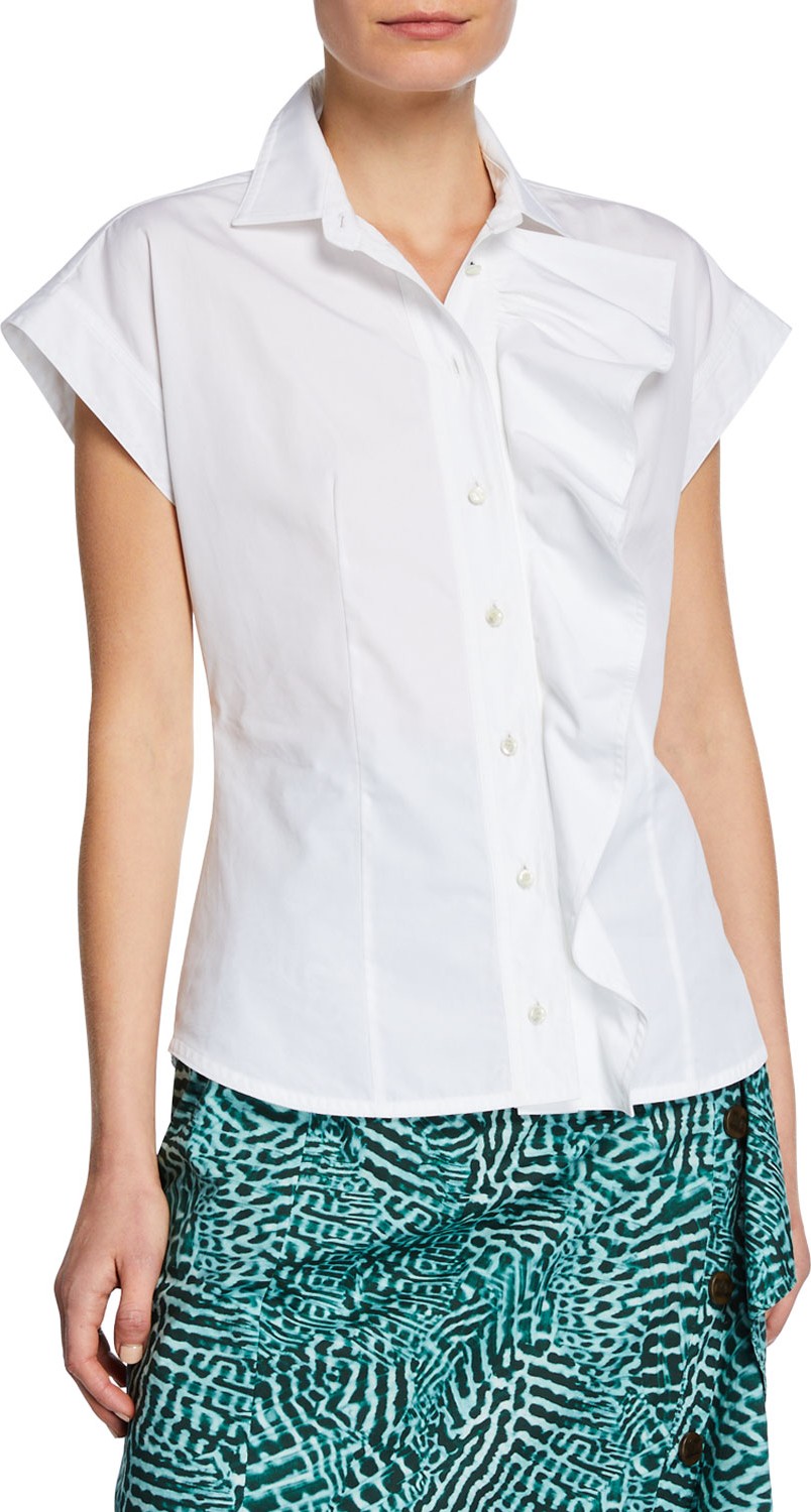 Max Mara Mimia Ruffle-Front Cap-Sleeve Poplin Blouse