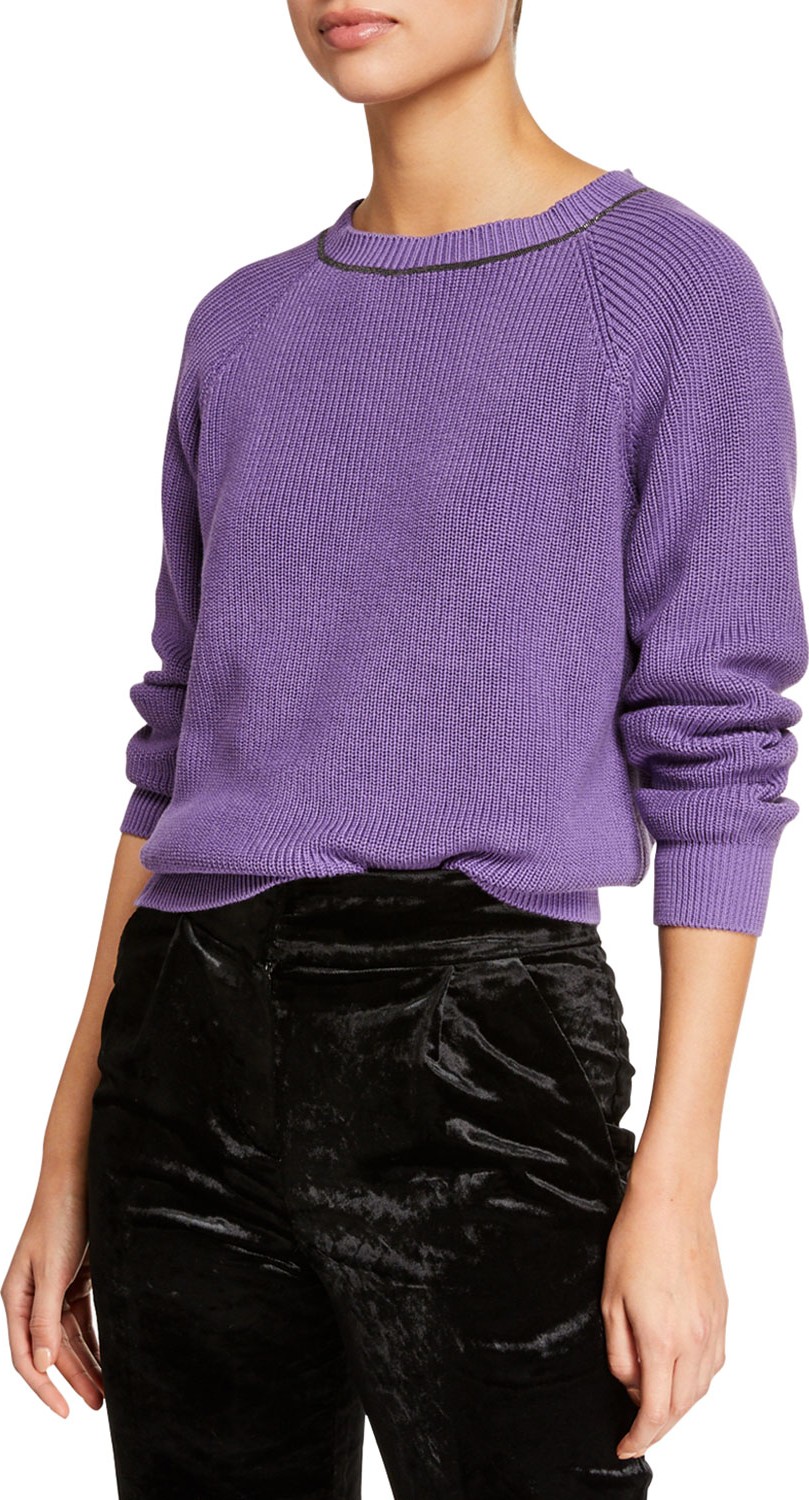 Brunello Cucinelli English-Ribbed Monili-Beaded Crewneck Sweater