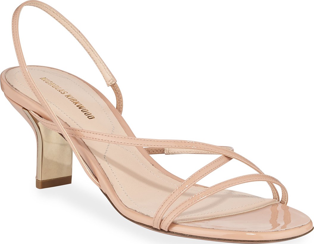 Nicholas Kirkwood 60mm Leeloo Strappy Patent Leather Sandals  Nude
