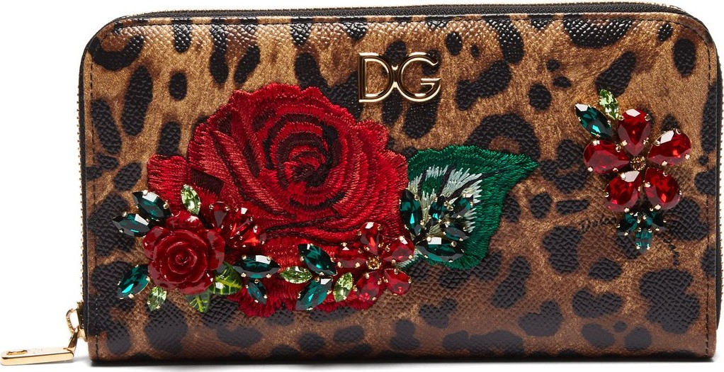 Dolce & Gabbana Leopard-print crystal-embellished leather wallet
