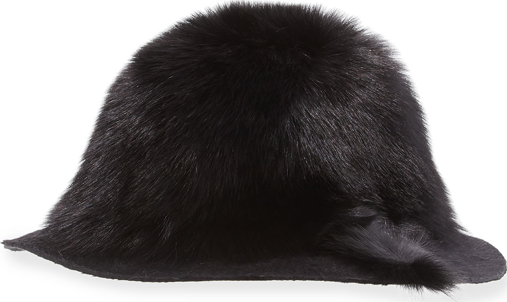 Gigi Burris Arden Fox-Fur Wide-Brim Hat, Black
