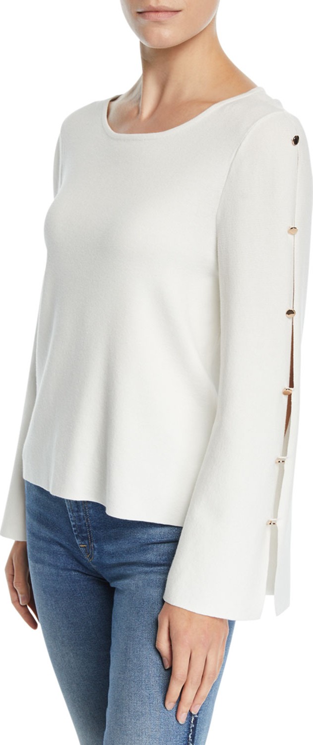 MILLY Button-Sleeve Viscose-Blend Pullover