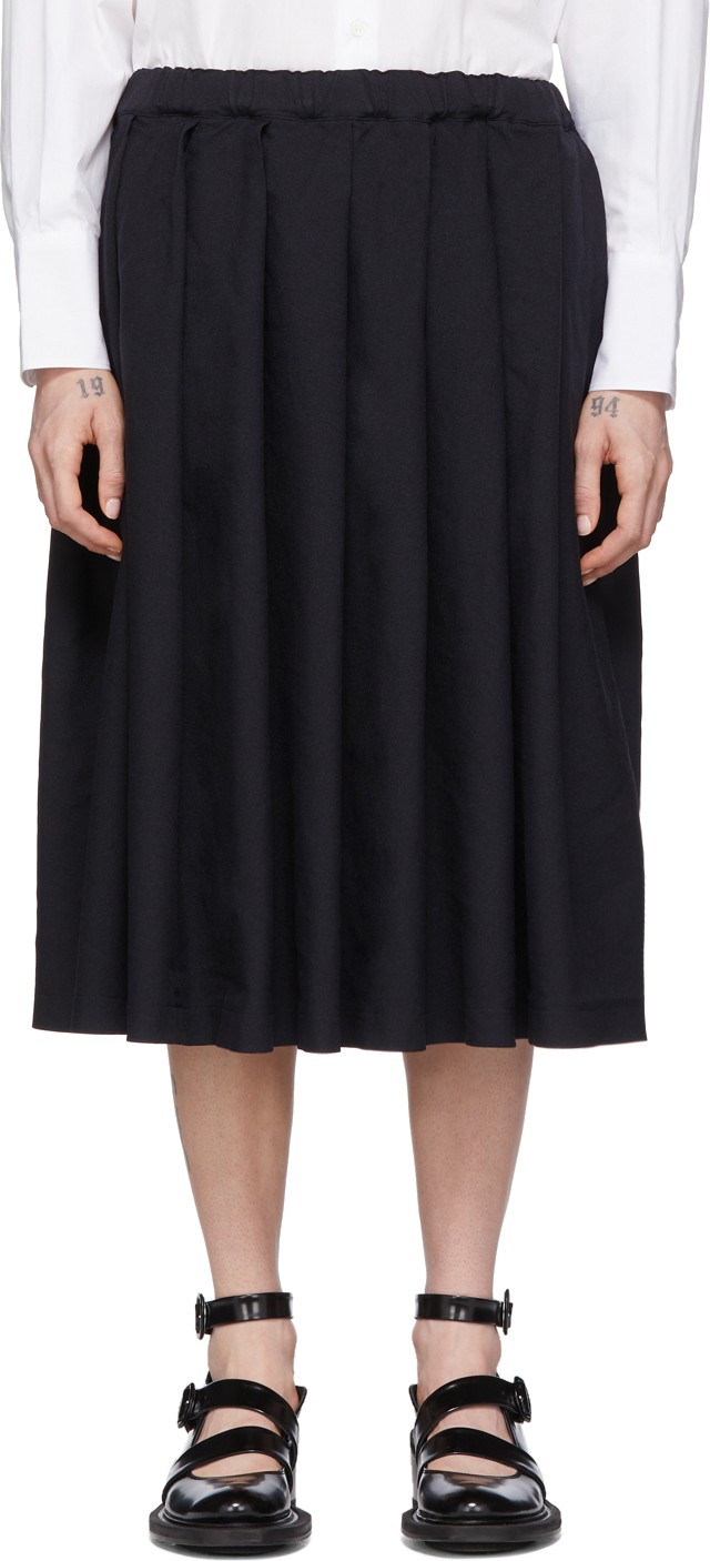 Comme Des Garçons Girl Navy Twill Pleated Skirt