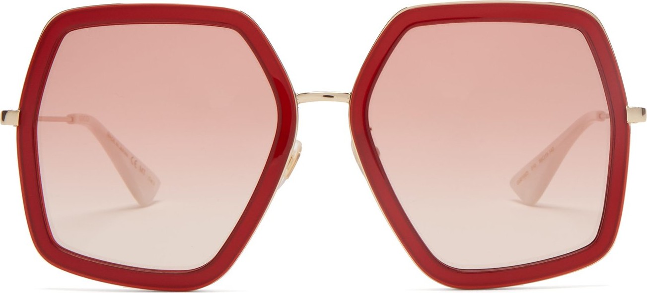 Gucci Geometric-frame acetate and metal sunglasses