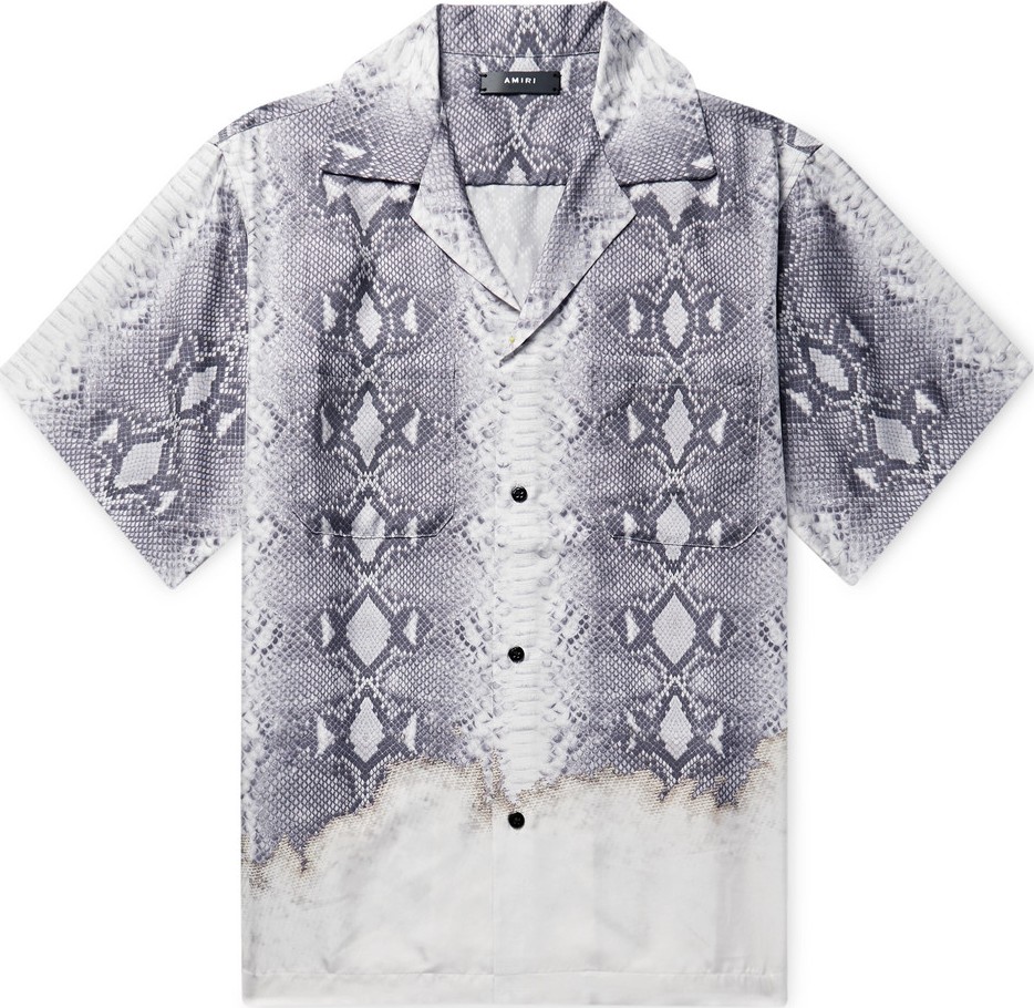 Amiri Camp-Collar Snake-Print Silk Shirt
