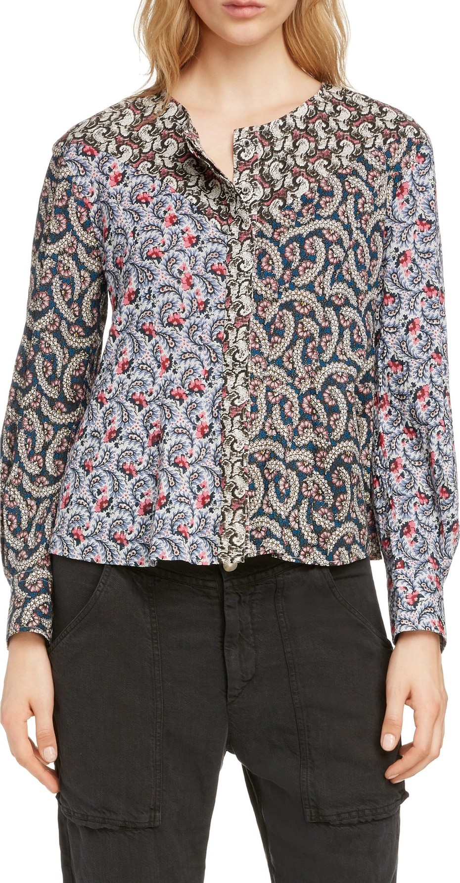 Isabel Marant Etoile Loris Mixed Print Cotton Blouse