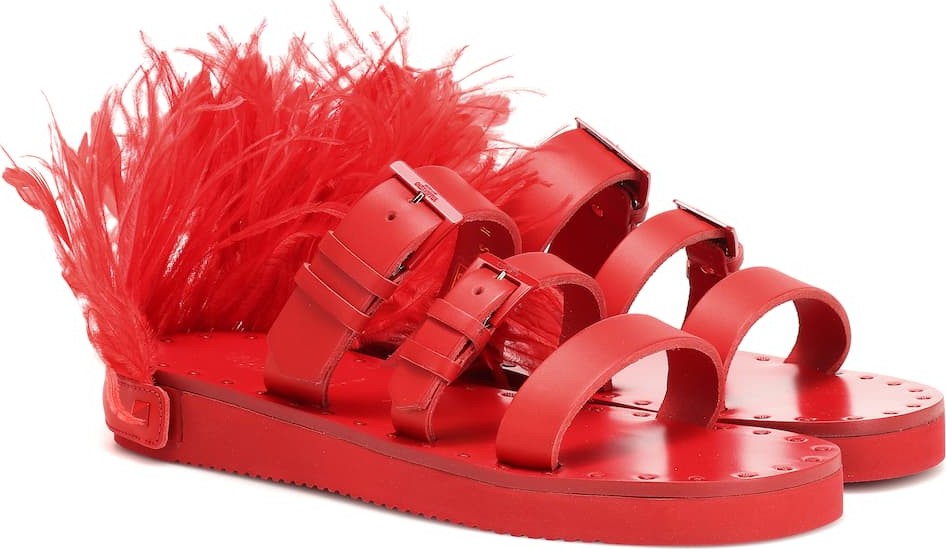 Valentino Valentino Garavani Escape feather-trimmed leather sandals