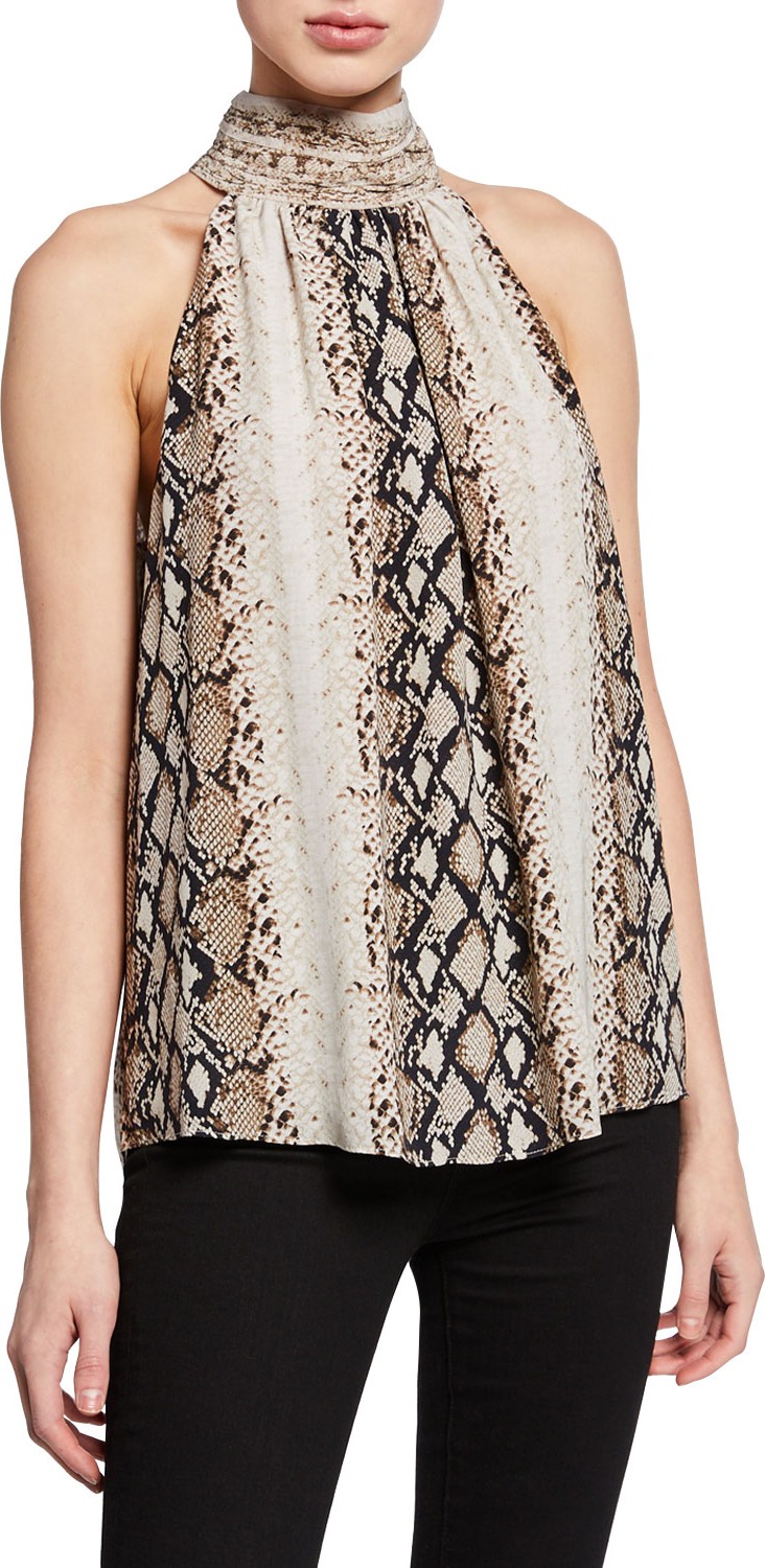 Joie Erola Mock-Neck Snake-Print Top