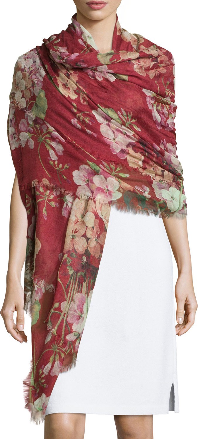 Gucci Cashmere-Blend Floral Geranium Stole