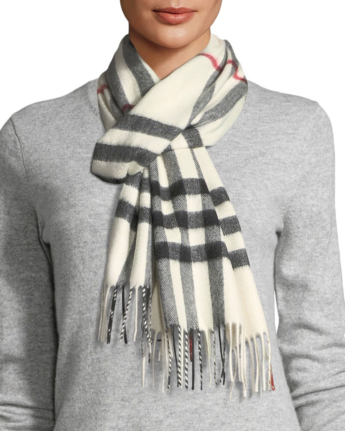 Burberry London England Giant-Check Cashmere Scarf, White