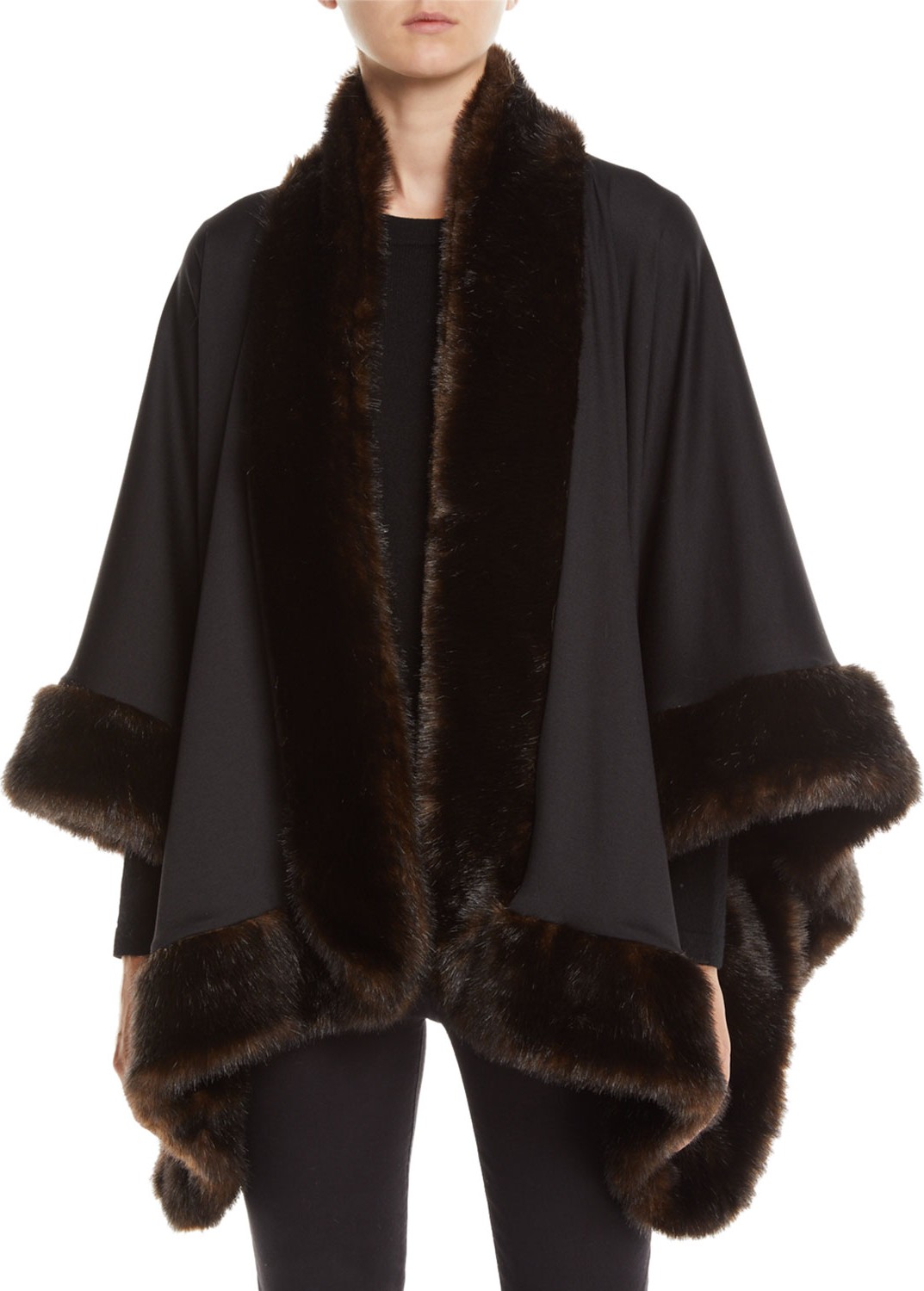 Fabulous Furs Knit Shawl w/ Faux-Fur Trim