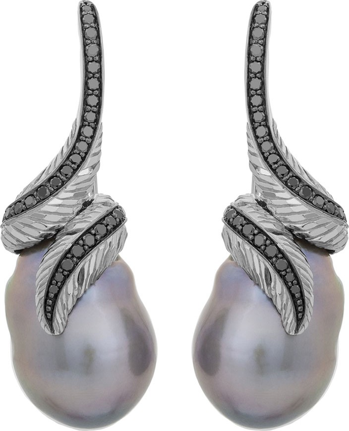 Michael Aram Feather Wrap Earrings w/ Pearls & Diamonds