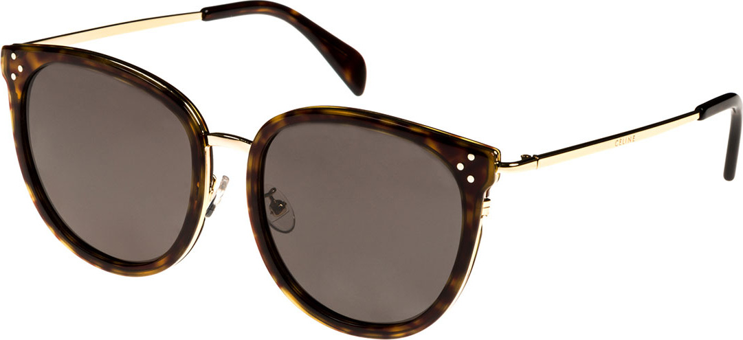 Celine Round Acetate & Metal Monochromatic Sunglasses, Light Brown
