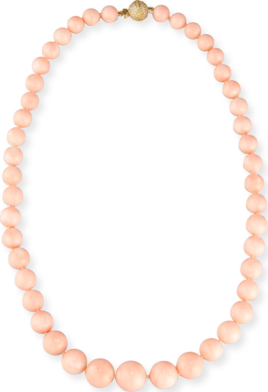 Assael Graduated Angel Skin Coral Bead Necklace with Diamond Clasp, 1.09 tdcw