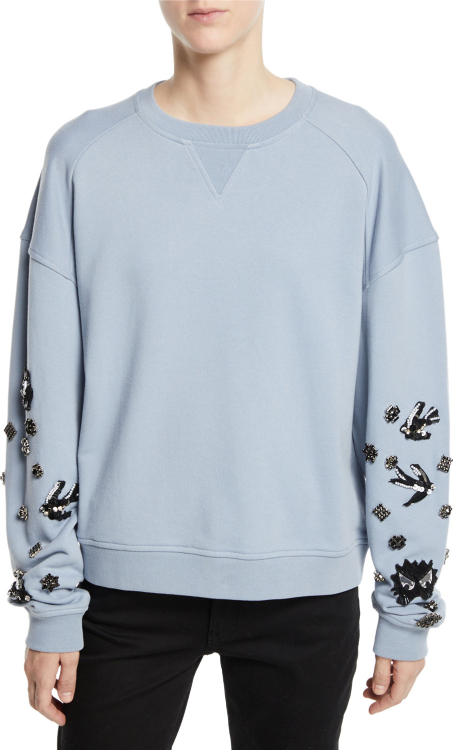 McQ - Alexander McQueen Slouchy Beaded Crewneck Pullover Sweatshirt