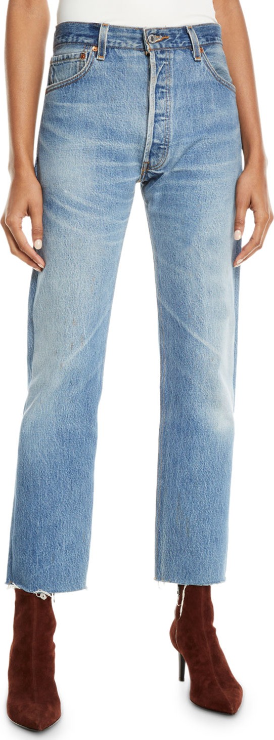 RE/DONE High-Rise Whiskered Stovepipe Jeans with Raw-Edge Hem
