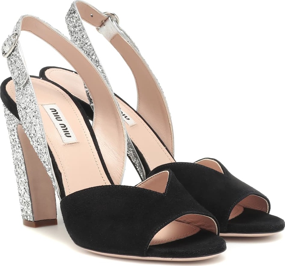 Miu Miu Glitter suede slingback sandals