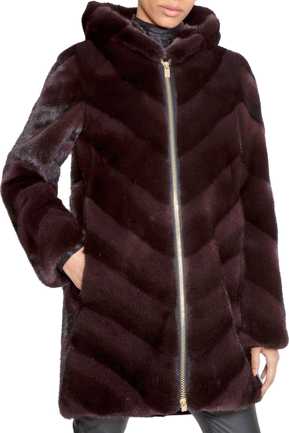 Norman Ambrose Chevron-Quilted Hooded Fur Zip Parka