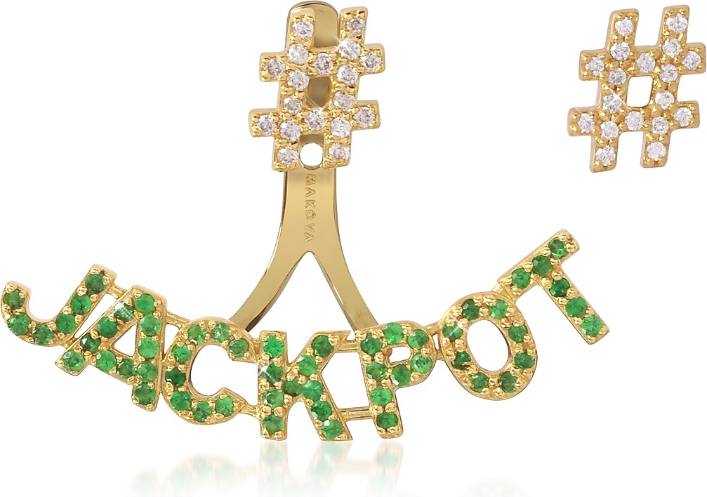 Makova Jewelry #Jackpot 18K Gold, 0.40 ctw Tsavorite and 0,28 ctw Diamonds Earrings