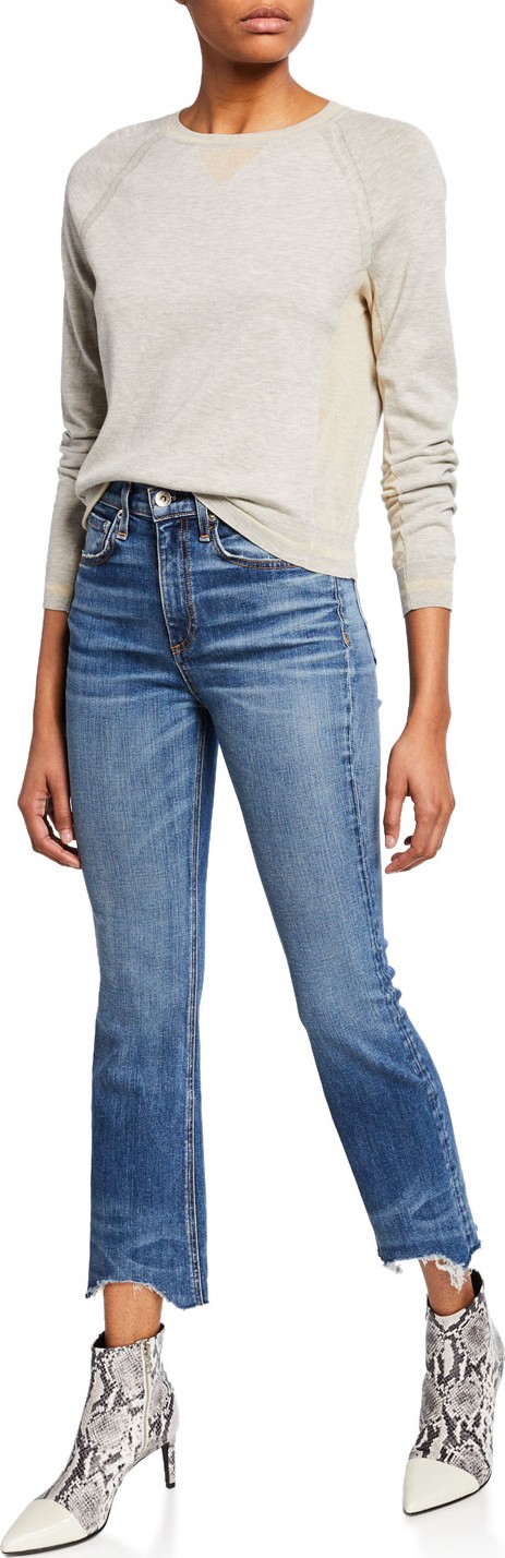 Rag & Bone Nina High-Rise Ankle Flare Jeans w/ Chewed Hem