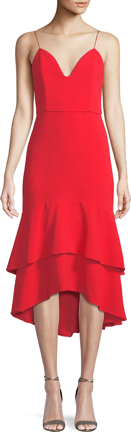 Alice + Olivia Amina Sleeveless Flounce Midi Dress