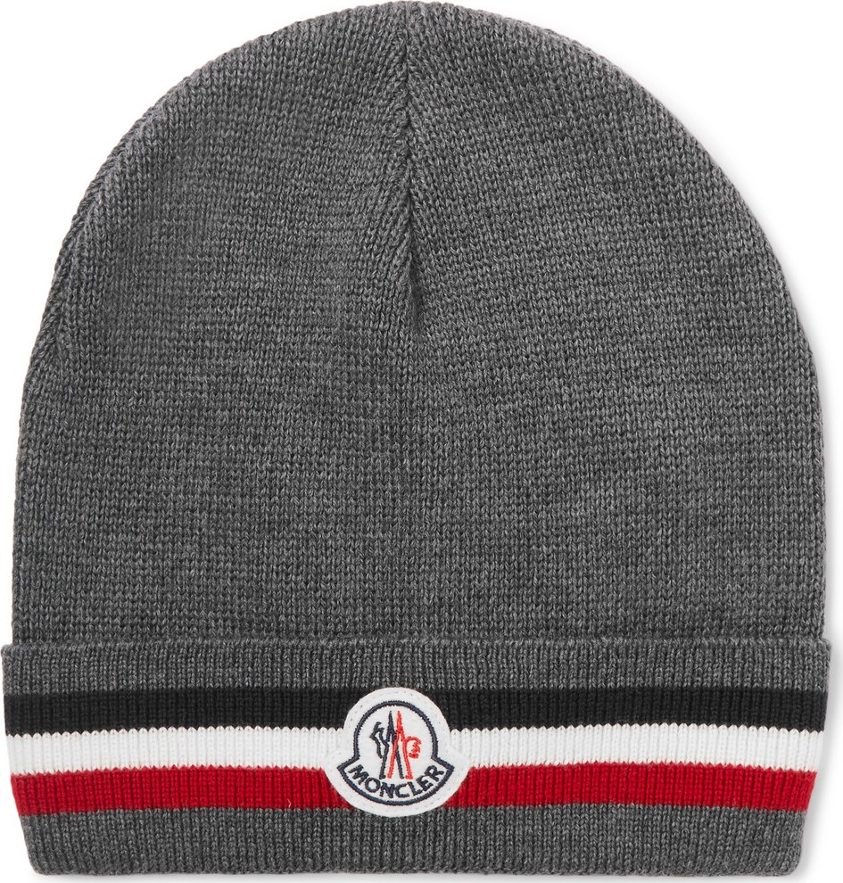 Moncler Logo-Appliquéd Striped Ribbed Virgin Wool Beanie