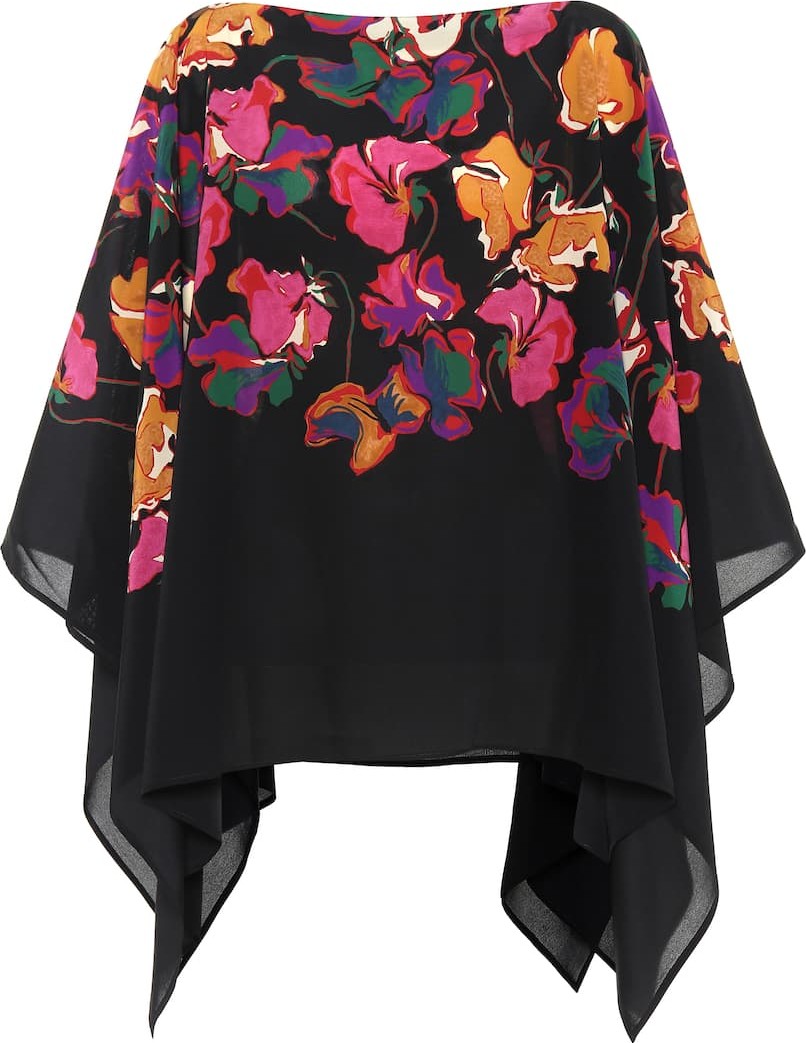 Etro Printed silk poncho top