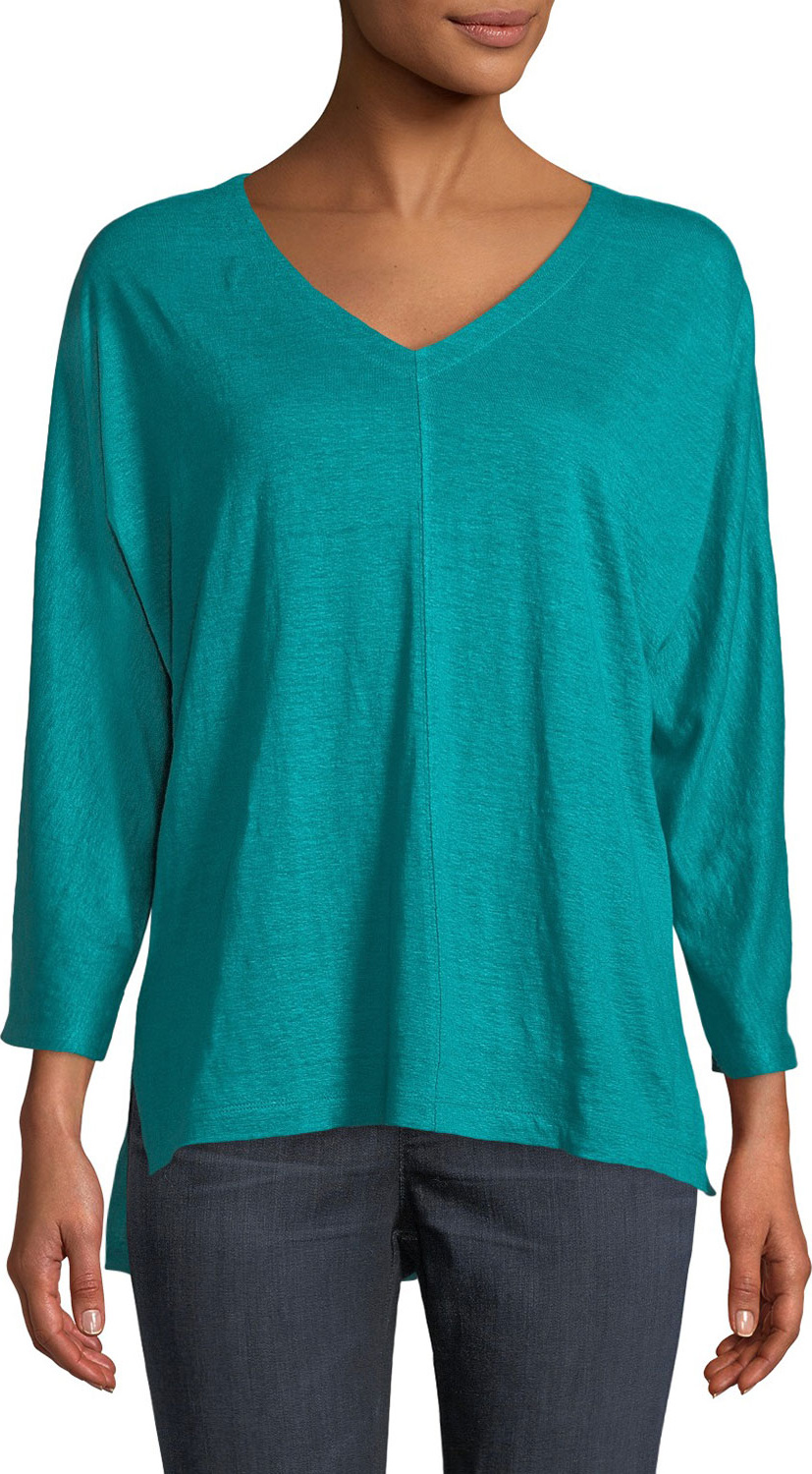 Eileen Fisher Organic Linen Jersey V-Neck Top